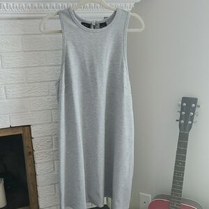 Press Dress Gray Sleeveless Crew Neck Mini Feminine Dress With Back Zipper Sz XL